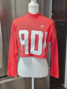 Adidas Sportswear Cropped Sweatshirt Red Womens XS Hip Hop